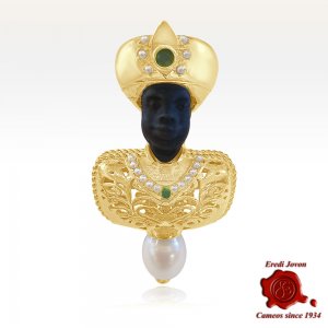Venetian Blackamoor Brooch Jewelry with Pearls