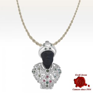 Venetian Blackamoor Brooch Silver Emerald and Rubies 2