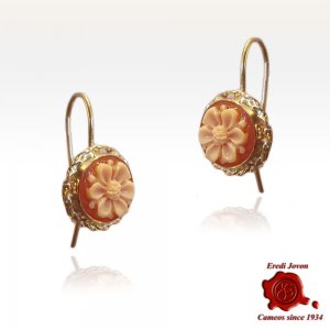 Daisy Flower Cameo Dangle Earrings in Gold 2