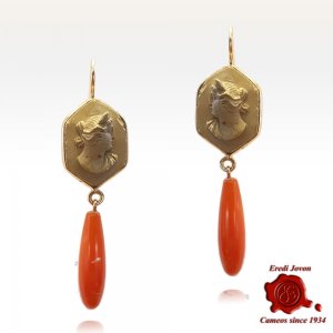 Antique Cameo Earrings Lava and Coral