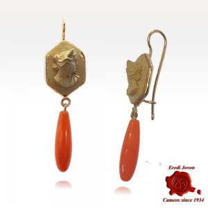 Antique Cameo Earrings Lava and Coral 2