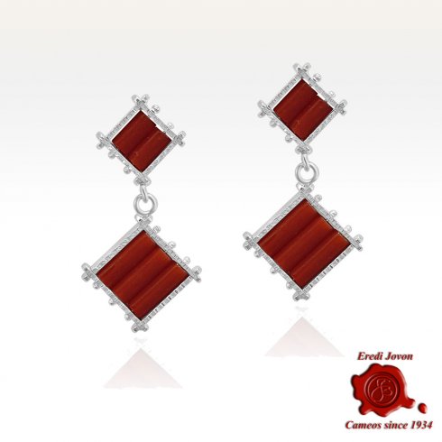 Diamond-Shaped Red Coral Earrings