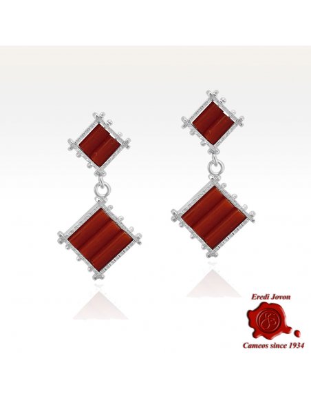 Diamond-Shaped Red Coral Earrings