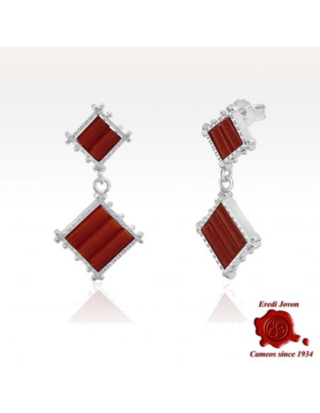 Diamond-Shaped Red Coral Earrings