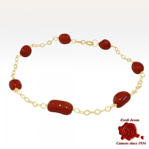 Bracciale Corallo Rosso con Catenina a Link in Oro 2