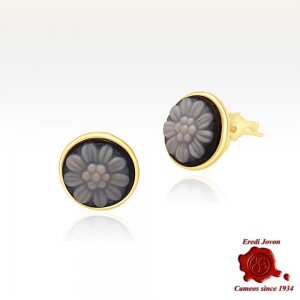 Orecchini Cammeo Agata Blu Margherita Oro Giallo