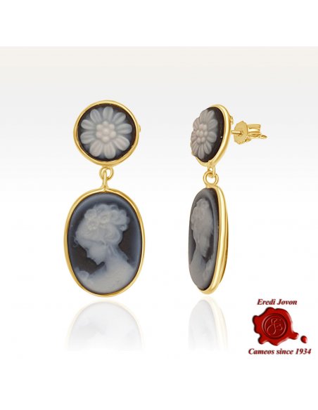 "Venice and Daisy" Dangle Blue Cameo Earrings