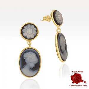 "Venice and Daisy" Dangle Blue Cameo Earrings