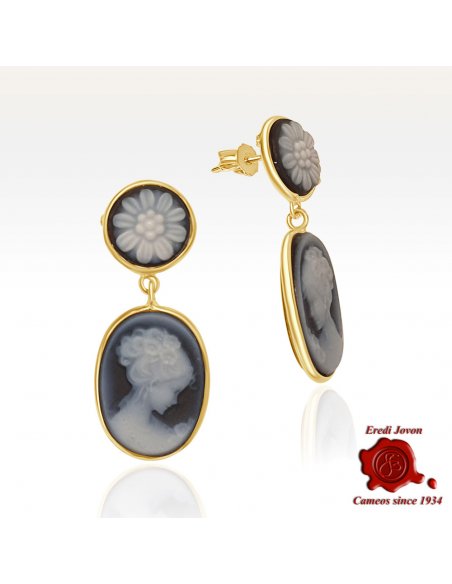 "Venice and Daisy" Dangle Blue Cameo Earrings