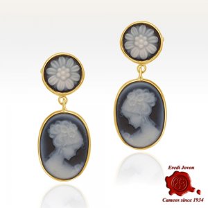 "Venice and Daisy" Dangle Blue Cameo Earrings 2