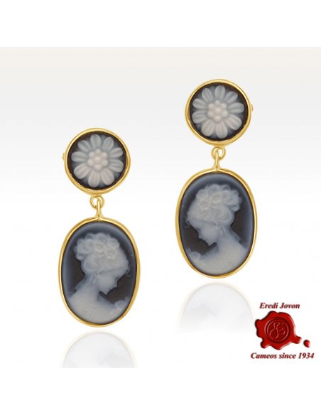 "Venice and Daisy" Dangle Blue Cameo Earrings