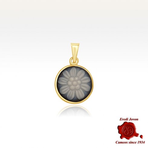 Ciondolo Cammeo Agata Blu Margherita Oro