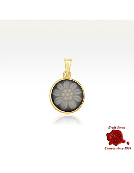 Ciondolo Cammeo Agata Blu Margherita Oro