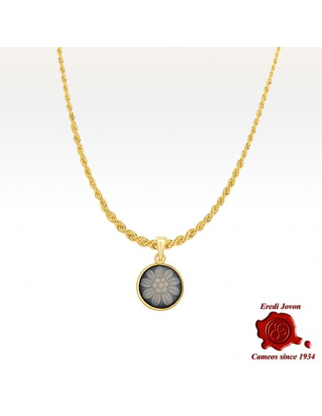 Ciondolo Cammeo Agata Blu Margherita Oro