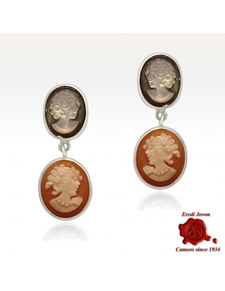 Drop earrings with mother-of-pearl and seashell cameos