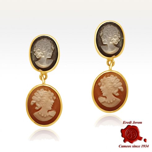 Drop Gold Cameo Earrings: Mother-of-Pearl and Traditional Shell