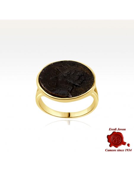 Anello in oro con moneta romana antica