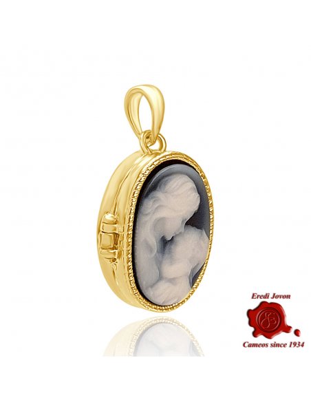 Blue Cameo Locket Mother with Child for Sale